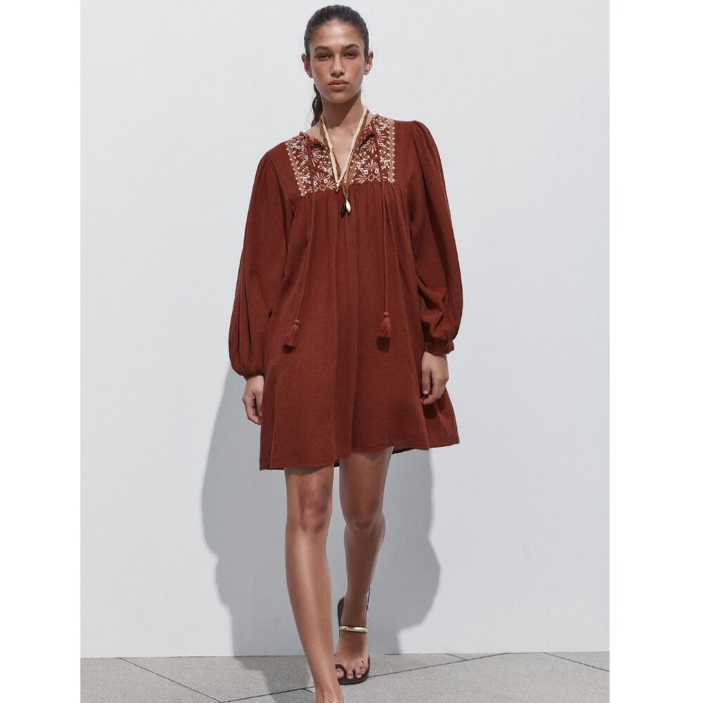 ZARA EMBROIDERED SHORT DRESS NWT